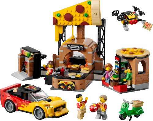 Scatola LEGO 60496 Centro di consegna pizze con veicoli